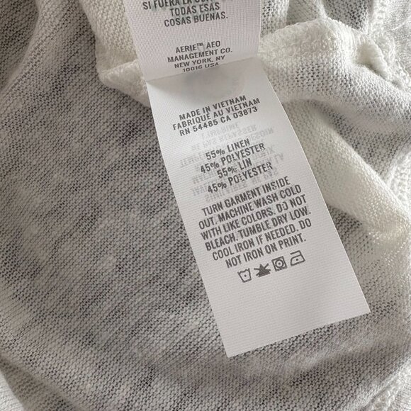 Aerie Womens Pink Green Palm Tree Tropical Linen Blend Top Sz Small Cream Beachy - Picture 8 of 9